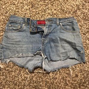Distressed jean shorts